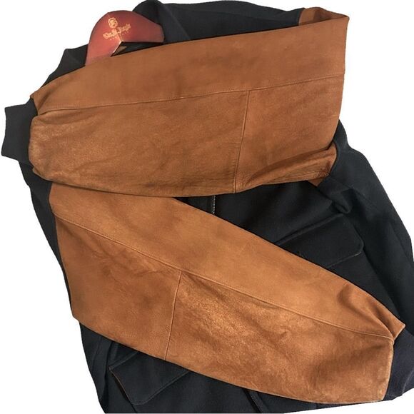 Maus & Hoffman Men’s Varsity Bomber Jacket In Navy and Brown Size L - Picture 8 of 11